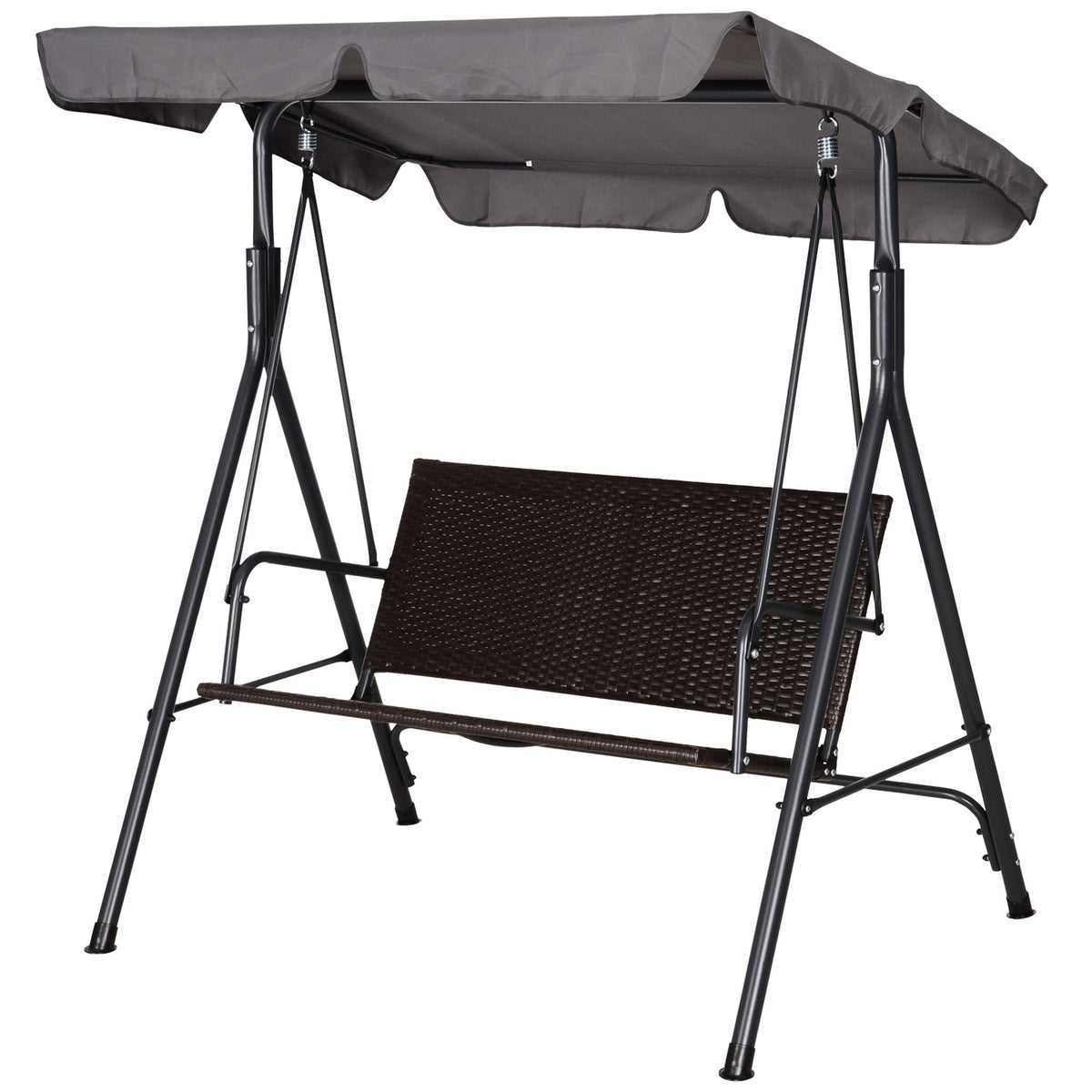 Hollywood Swing 2-Seater Garden Swing Rocking Bench Adjustable Sun Canopy Steel Frame Rattan 140 X 110 X 151 Cm