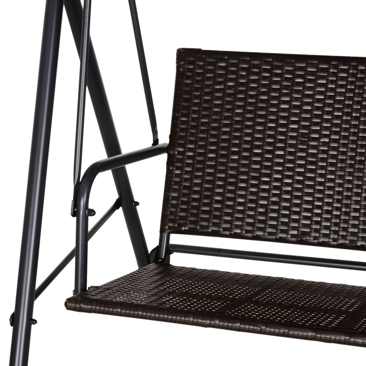 Hollywood Swing 2-Seater Garden Swing Rocking Bench Adjustable Sun Canopy Steel Frame Rattan 140 X 110 X 151 Cm