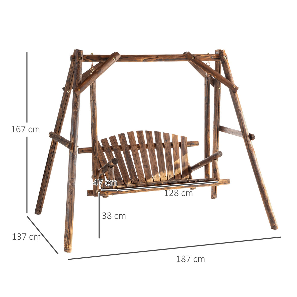 Hollywood Swing 2-Seater Garden Swing Swing Bench Hanging Bench Solid Wood Natural 187 X 137 X 170 Cm