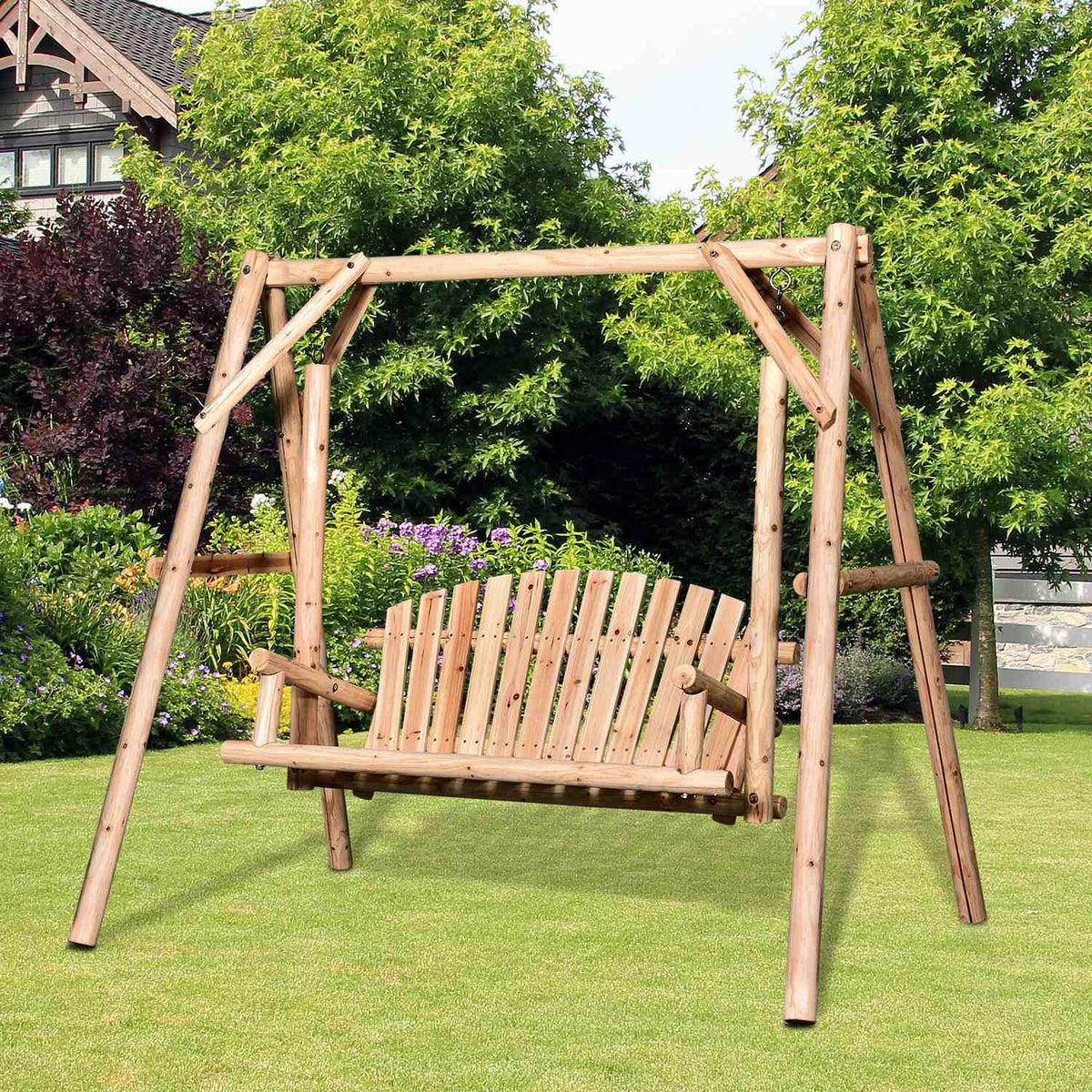 Hollywood Swing 2-Seater Garden Swing Swing Bench Hanging Bench Solid Wood Natural 187 X 137 X 170 Cm