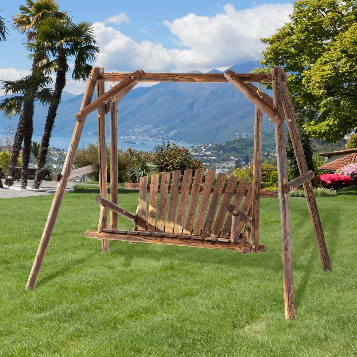 Hollywood Swing 2-Seater Garden Swing Swing Bench Hanging Bench Solid Wood Natural 187 X 137 X 170 Cm