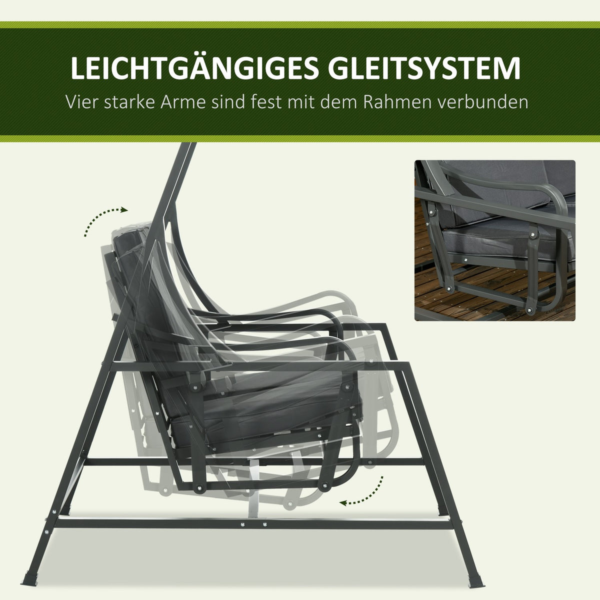 Hollywood Swing, 2-Seater Garden Swing, Swing Bench With Adjustable Sun Canopy, Seat Cushion, Dark Gray, Steel, 148 X 129 X 172 Cm