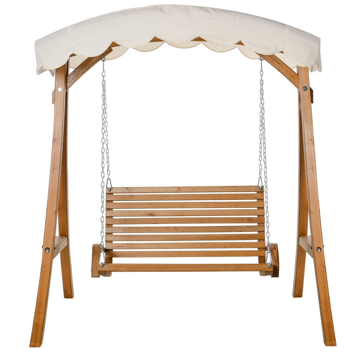 Hollywood Swing, 2-Seater Garden Swing, Swing Bench With Sun Canopy, Larch Wood, Cream White, 170 X 135 X 170 Cm