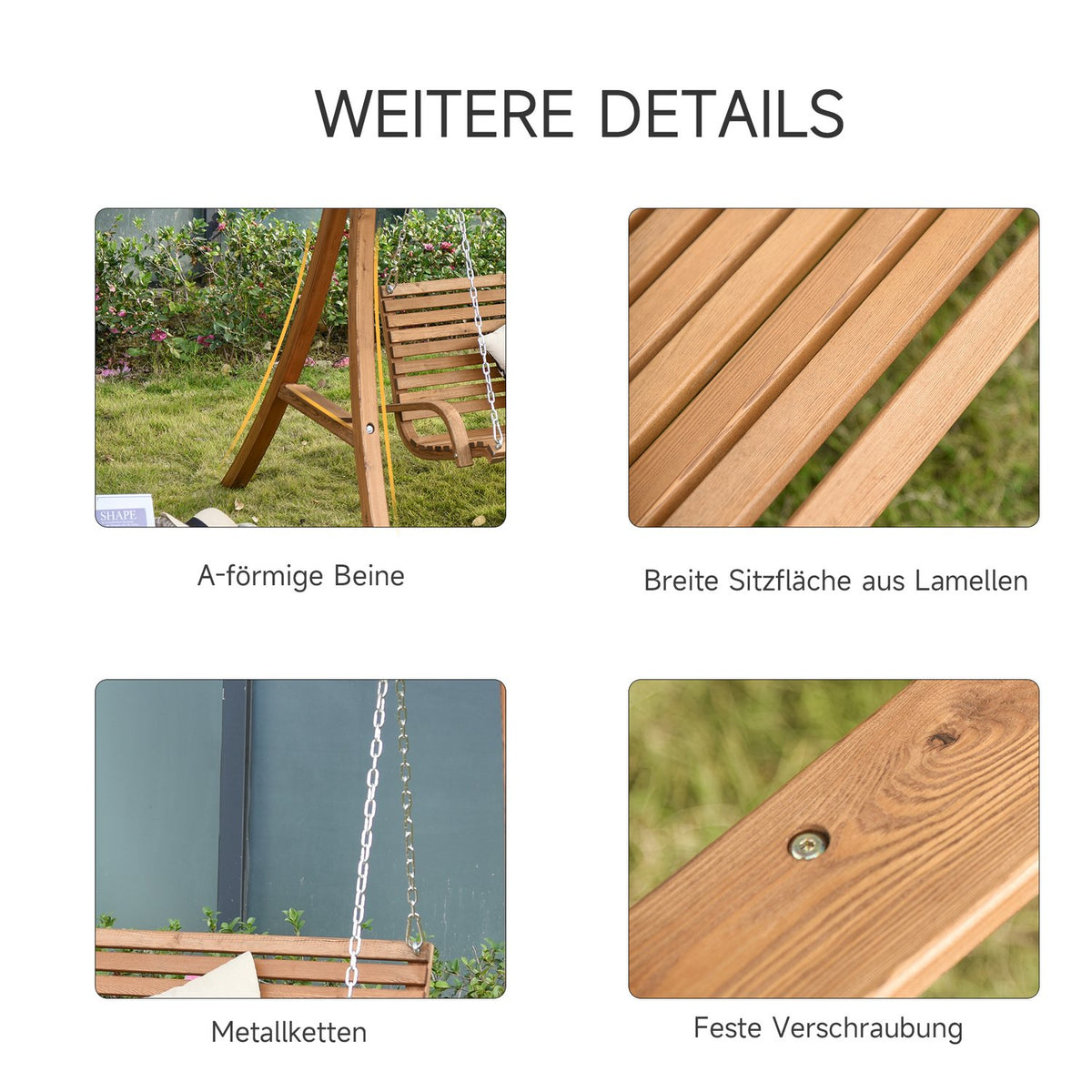 Hollywood Swing, 2-Seater Garden Swing, Swing Bench With Sun Canopy, Larch Wood, Cream White, 170 X 135 X 170 Cm