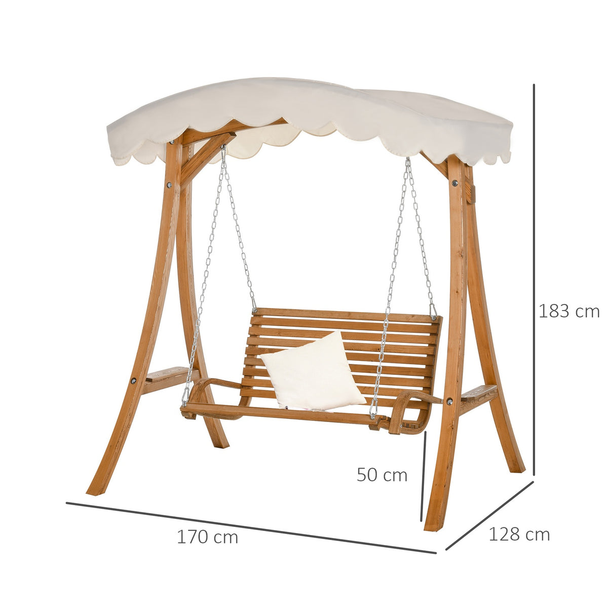 Hollywood Swing, 2-Seater Garden Swing, Swing Bench With Sun Canopy, Larch Wood, Cream White, 170 X 135 X 170 Cm