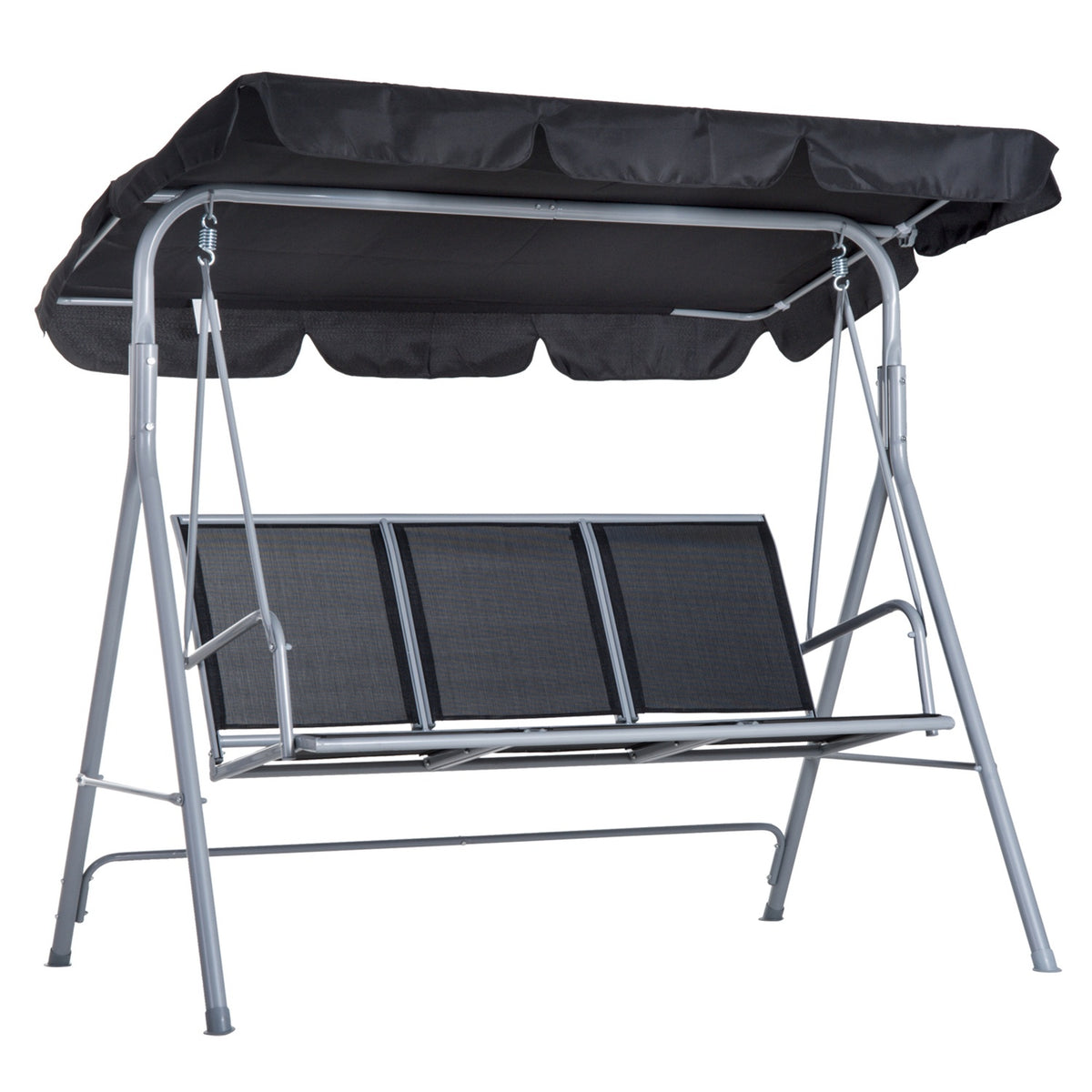 Hollywood Swing 3-Seater Elegant Garden Swing With Roof, Metal Frame, Black & Silver, 171X108X154Cm