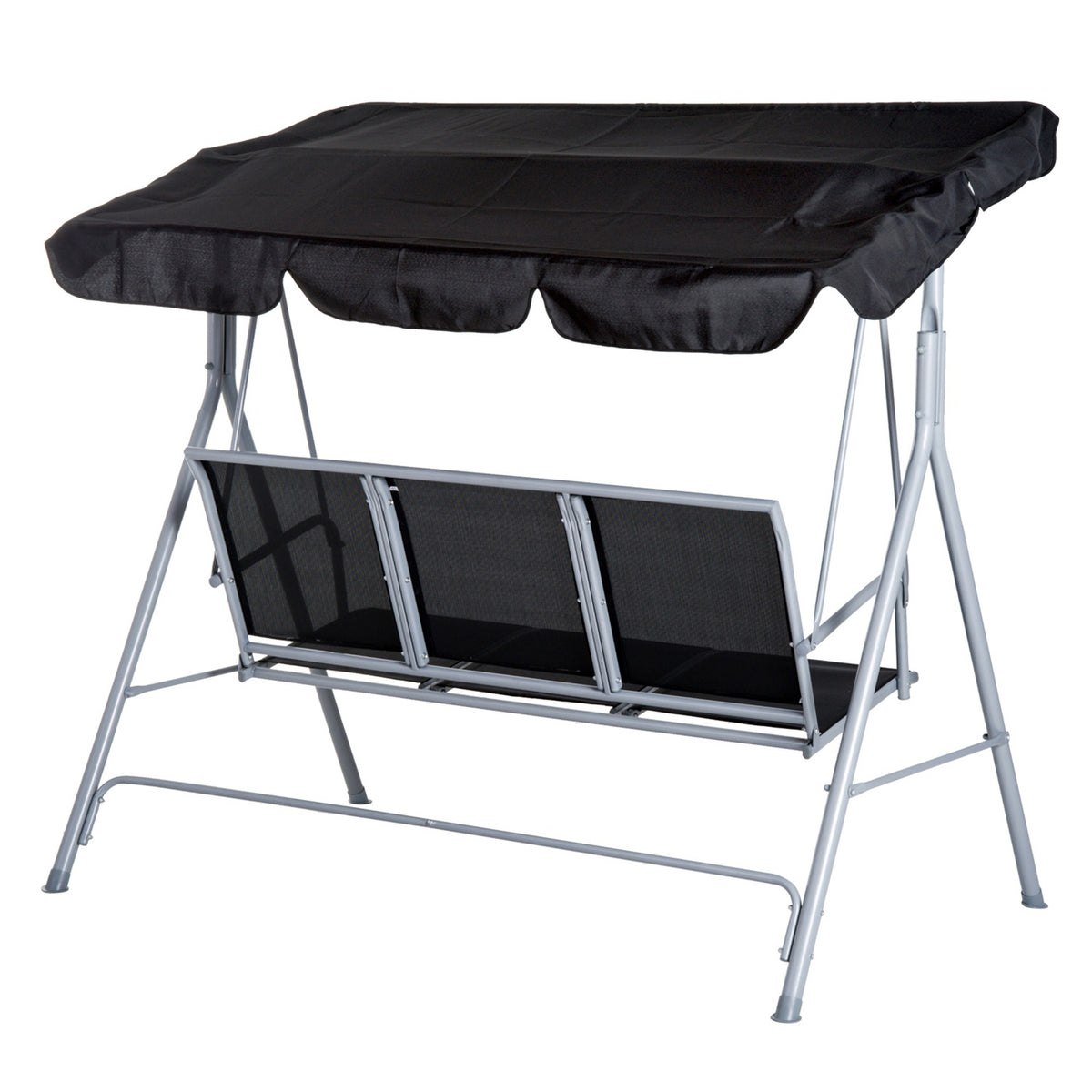 Hollywood Swing 3-Seater Elegant Garden Swing With Roof, Metal Frame, Black & Silver, 171X108X154Cm