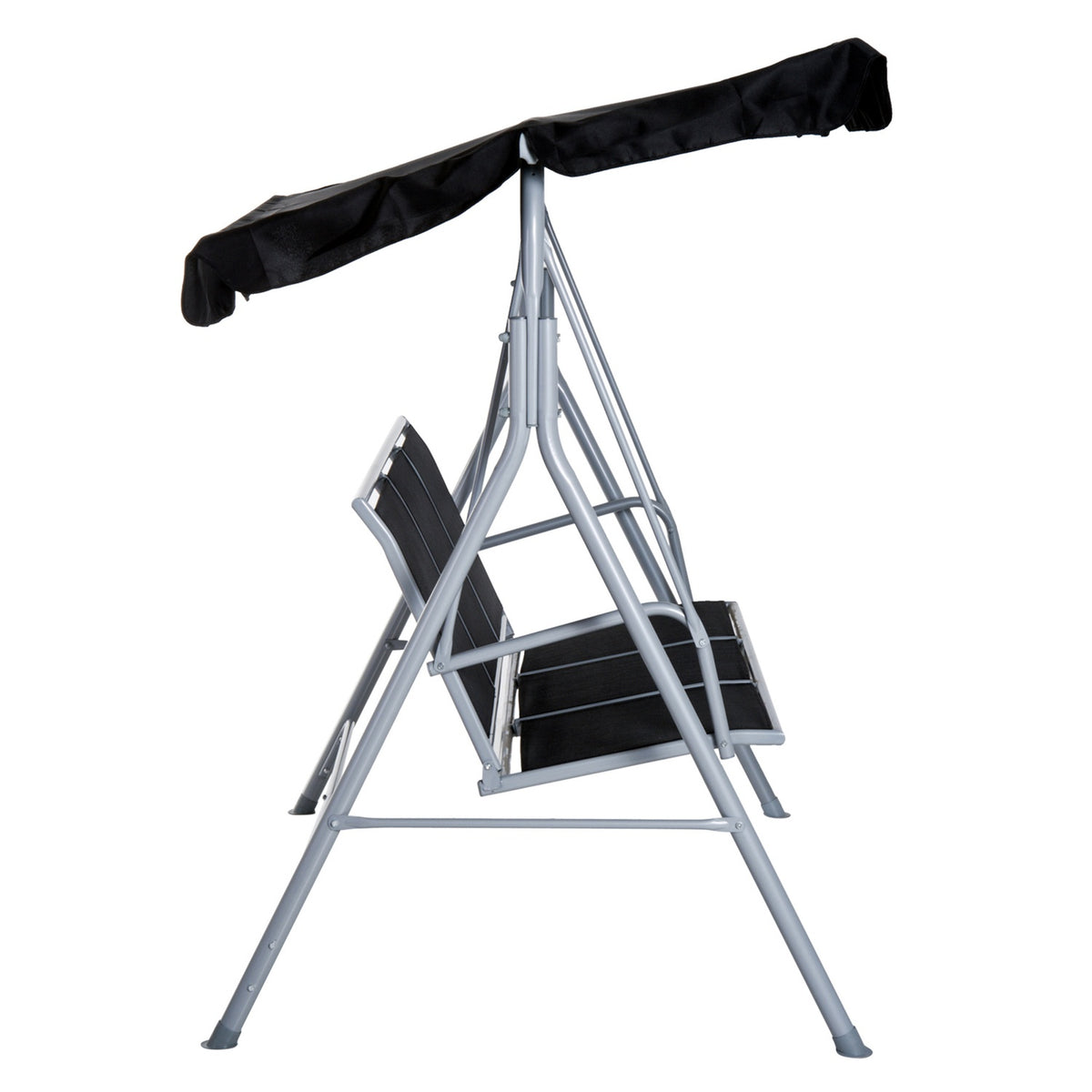 Hollywood Swing 3-Seater Elegant Garden Swing With Roof, Metal Frame, Black & Silver, 171X108X154Cm