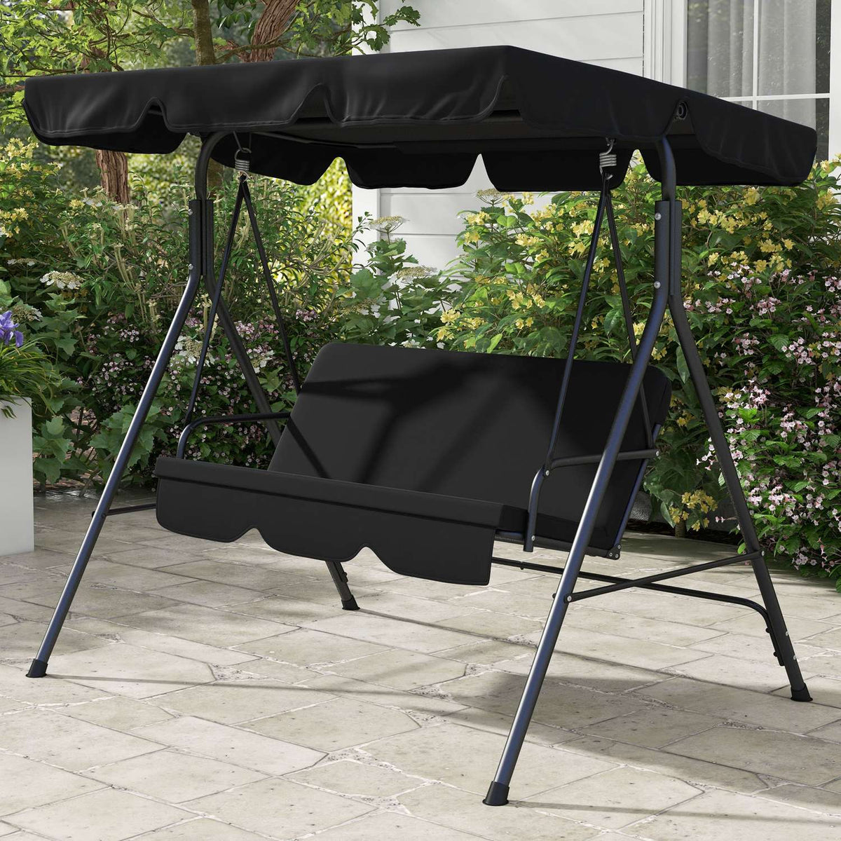 Hollywood Swing 3-Seater Garden Swing Bench With Adjustable Roof Steel Black 172 X 110 X 153 Cm