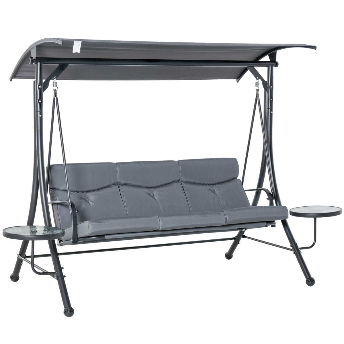 Hollywood Swing 3-Seater Garden Swing Bench With Adjustable Sun Canopy Tea Table Steel Polyester Gray + Black 271 X 125 X 177 Cm
