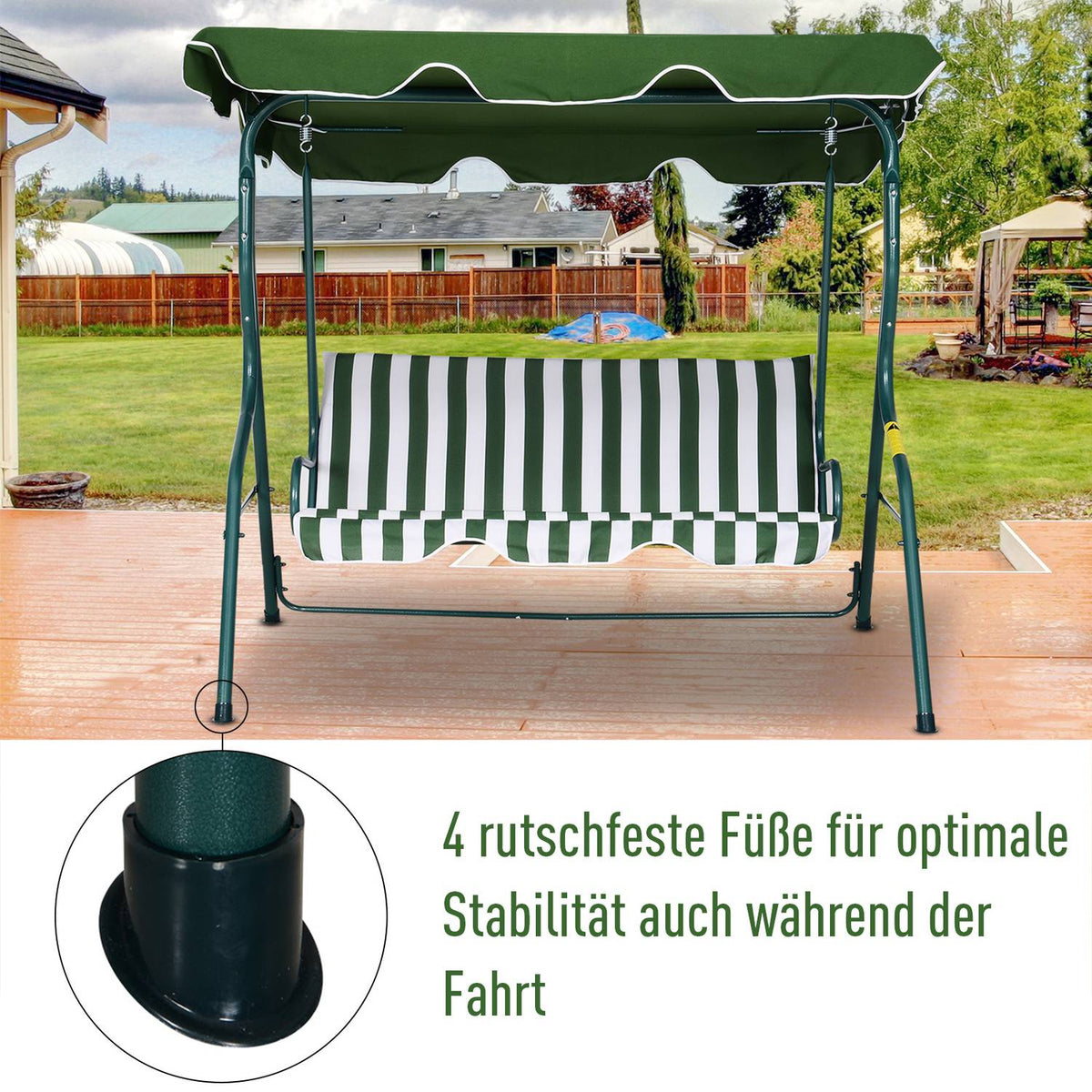 Hollywood Swing, 3-Seater Garden Swing, Swing Bench, Adjustable Sun Canopy, Metal Frame, Green 170 X 110 X 153 Cm