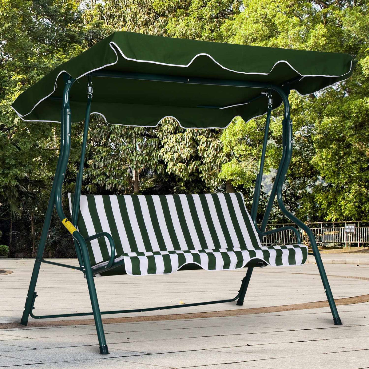 Hollywood Swing, 3-Seater Garden Swing, Swing Bench, Adjustable Sun Canopy, Metal Frame, Green 170 X 110 X 153 Cm