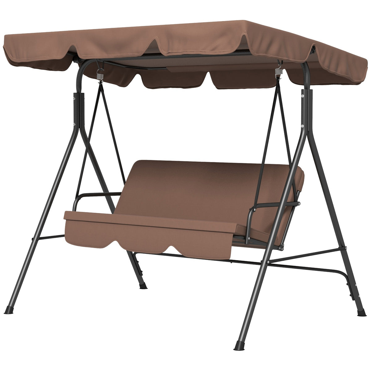 Hollywood Swing 3-Seater Garden Swing With Adjustable Roof, Water-Repellent Swing Bench, Load Capacity Up To 200 Kg, For Garden, Balcony, Mesh, Brown