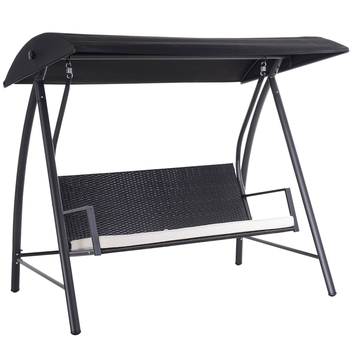 Hollywood Swing 3-Seater Garden Swing With Roof Made Of Polyrattan + Metal, Black, 198 X 124 X 179 Cm
