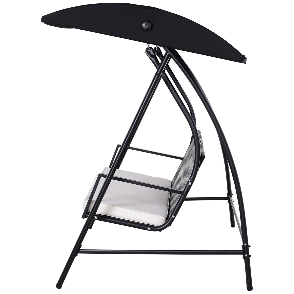 Hollywood Swing 3-Seater Garden Swing With Roof Made Of Polyrattan + Metal, Black, 198 X 124 X 179 Cm