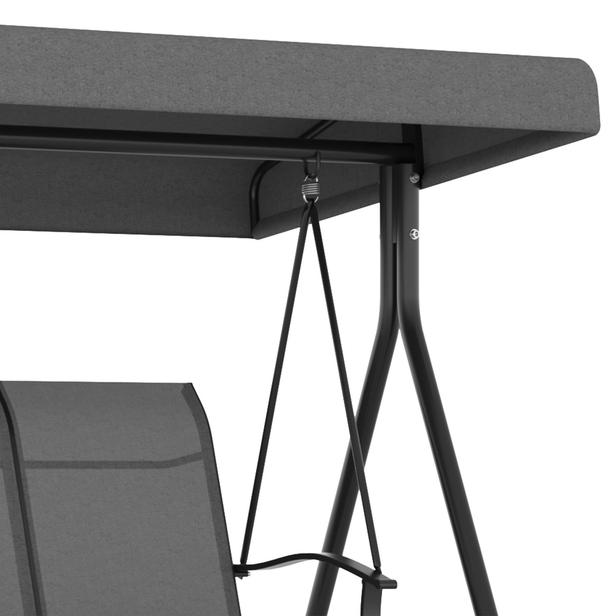 Hollywood Swing 3-Seater Garden Swing with Adjustable Roof Holds up to 240 kg Metal Textline Dark Gray 195 x 118 x 170 cm