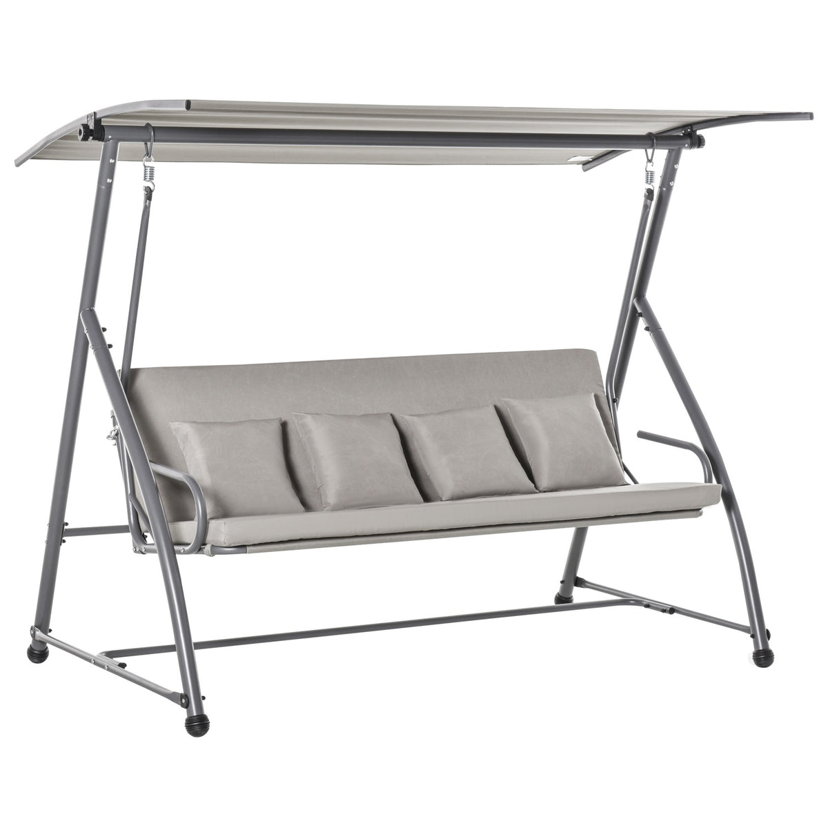 Hollywood Swing 3-Seater Luxury Hanging Bench With Adjustable Roof & Reclining Function, Polyester, Brown, 215X120X165Cm