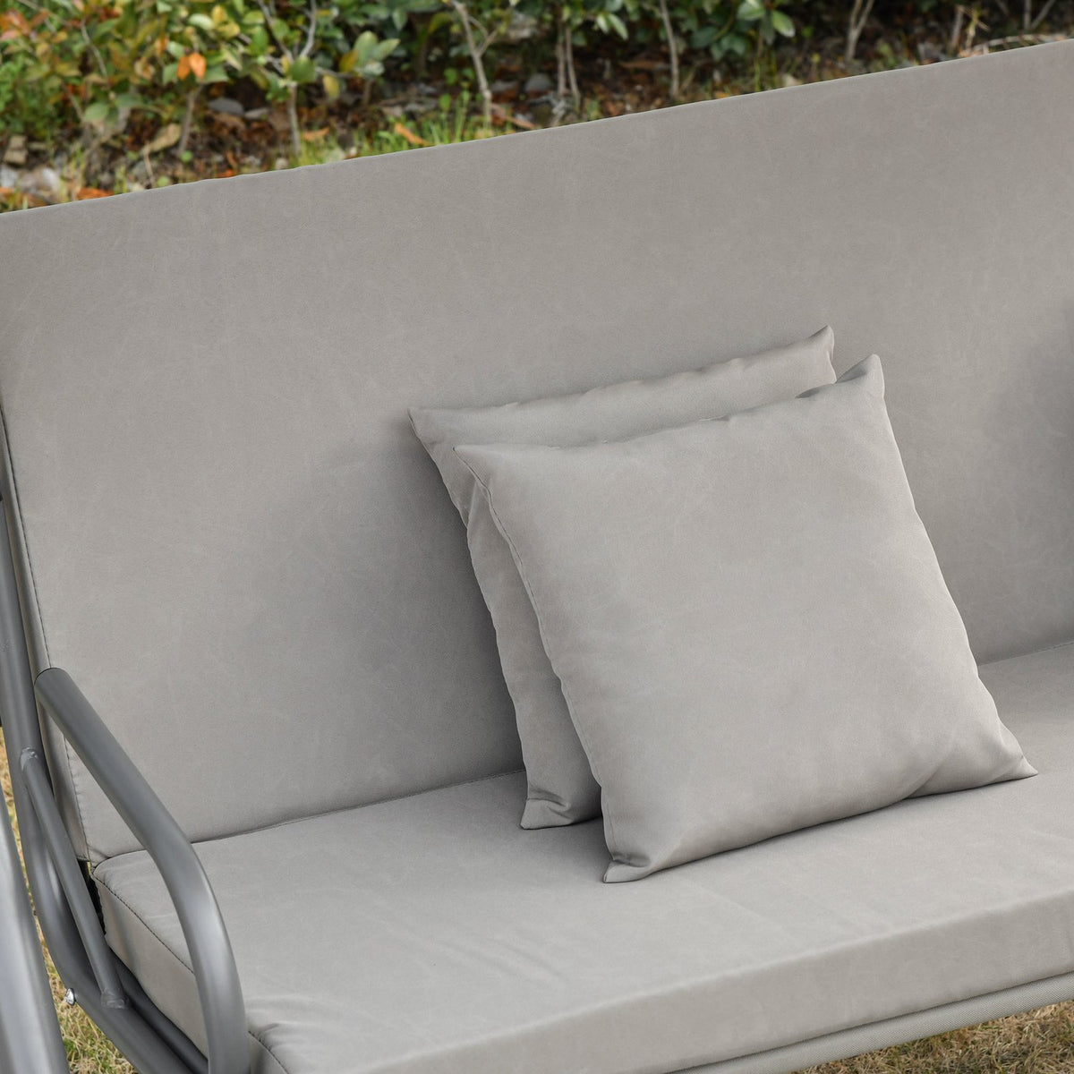 Hollywood Swing 3-Seater Luxury Hanging Bench With Adjustable Roof & Reclining Function, Polyester, Brown, 215X120X165Cm