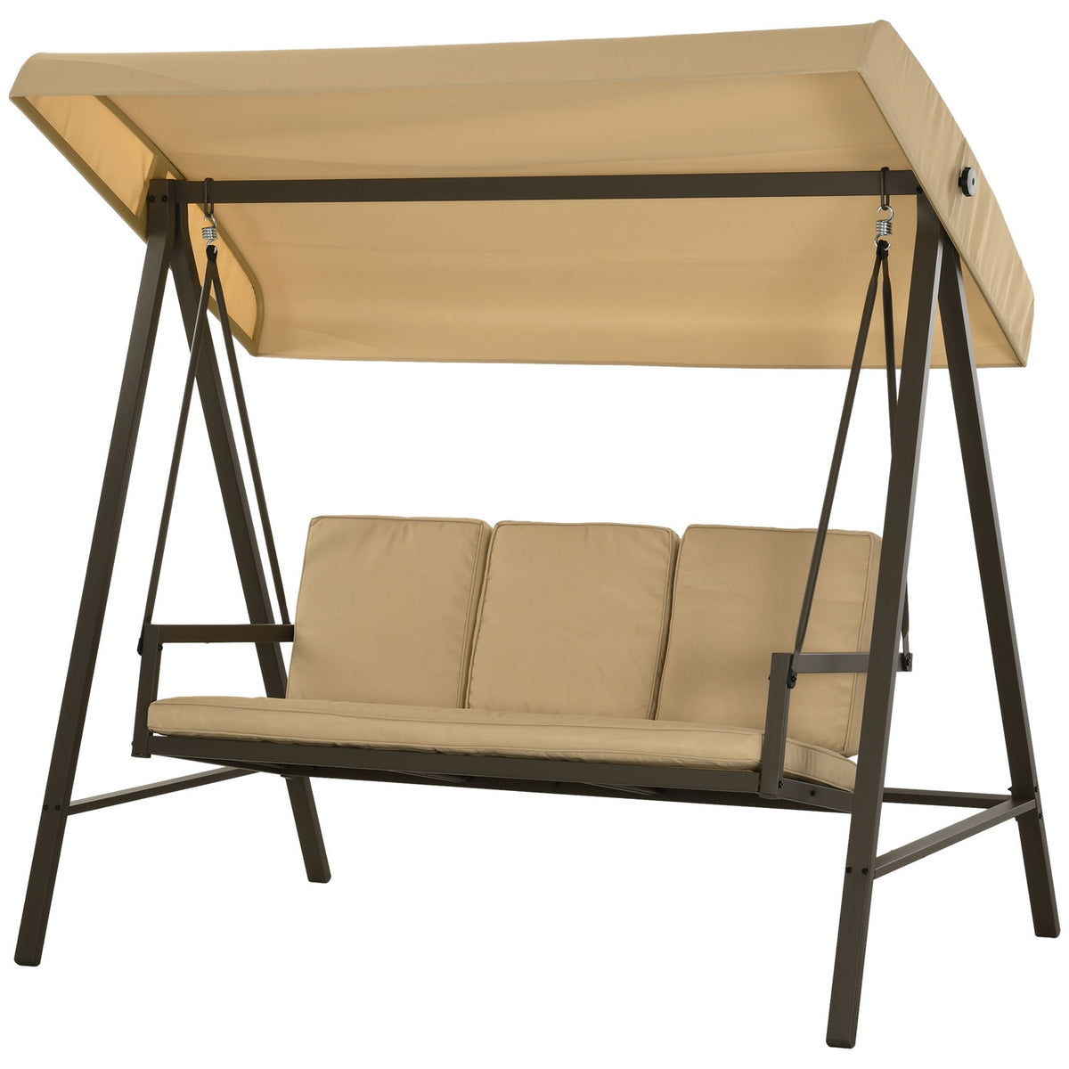 Hollywood Swing 3-Seater Swing Bench With Adjustable Roof, Swing Bench With Back Cushion, Garden Swing With A Load Capacity Of Up To 360 Kg, Beige