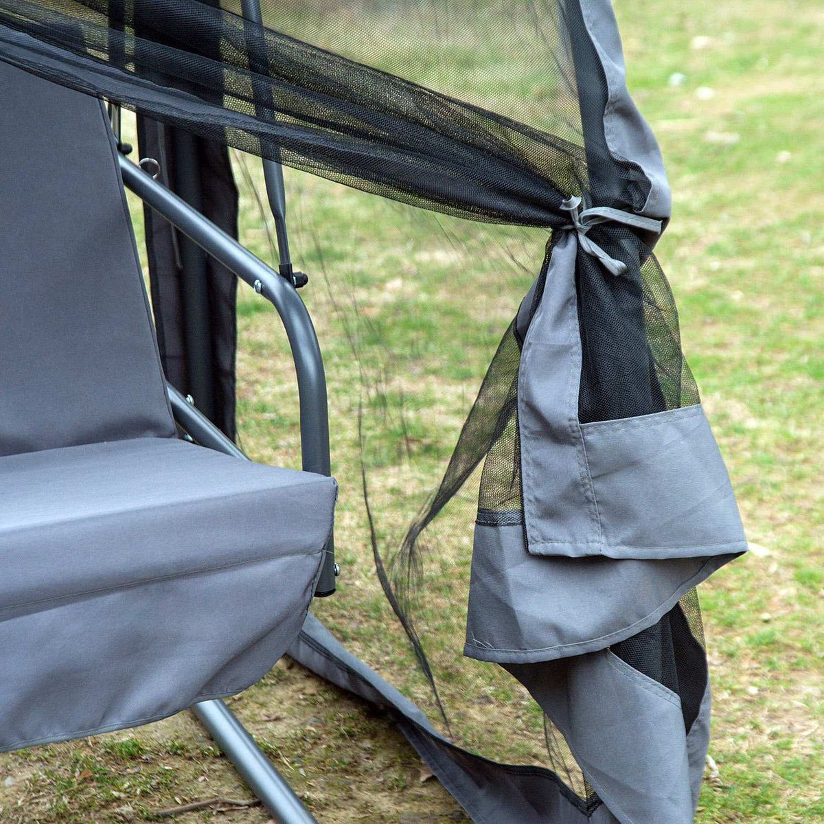 Hollywood Swing Bench Garden Lounger 3-Seater With Side Walls Gray 240X135X197Cm