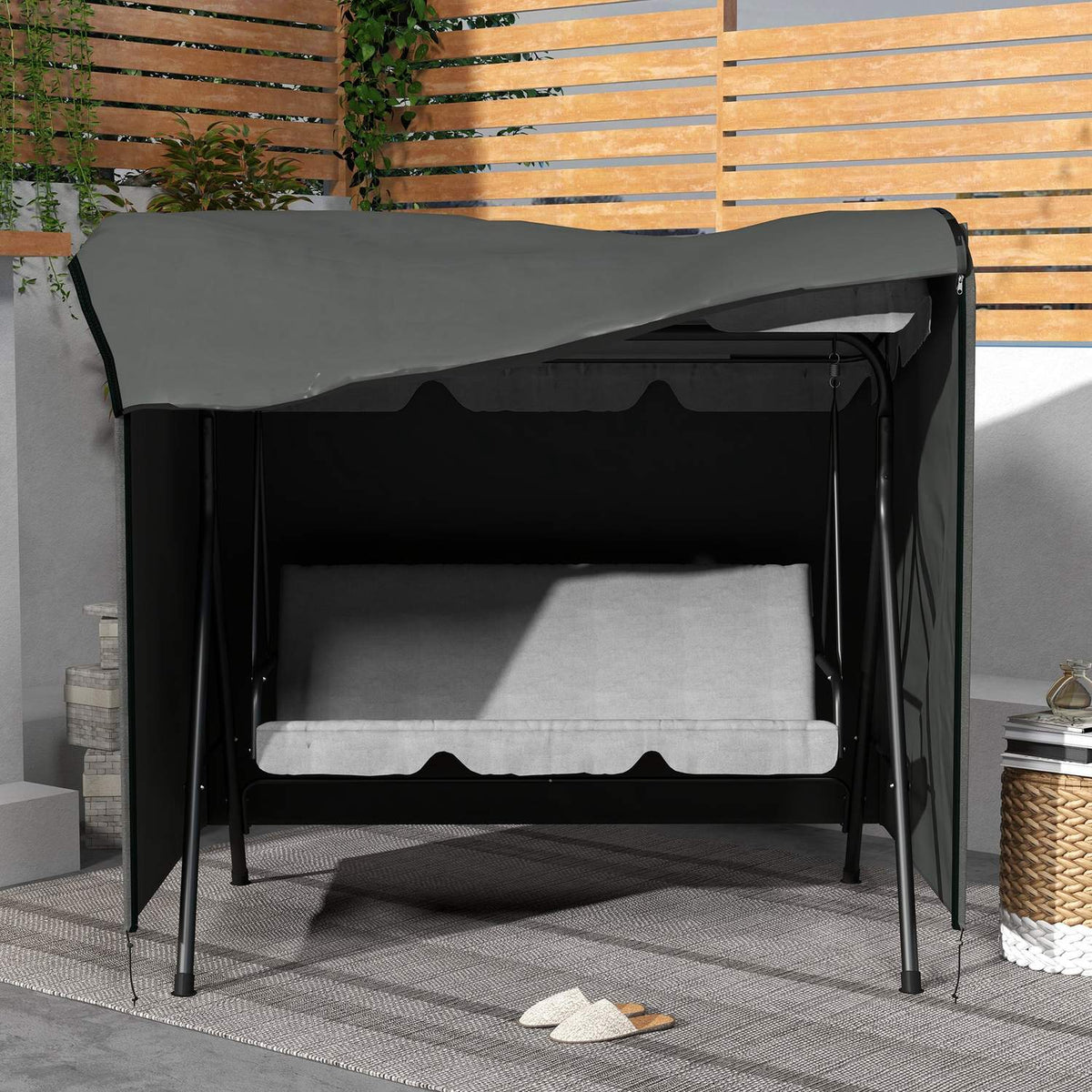 Hollywood Swing Cover 3 Seater, Water-Repellent Winterproof Protective Cover for Garden Swing, UV-Resistant Tarpaulin, Cover, Tear-Resistant 420D Oxford Fabric, 177x114x152cm Dark Gray