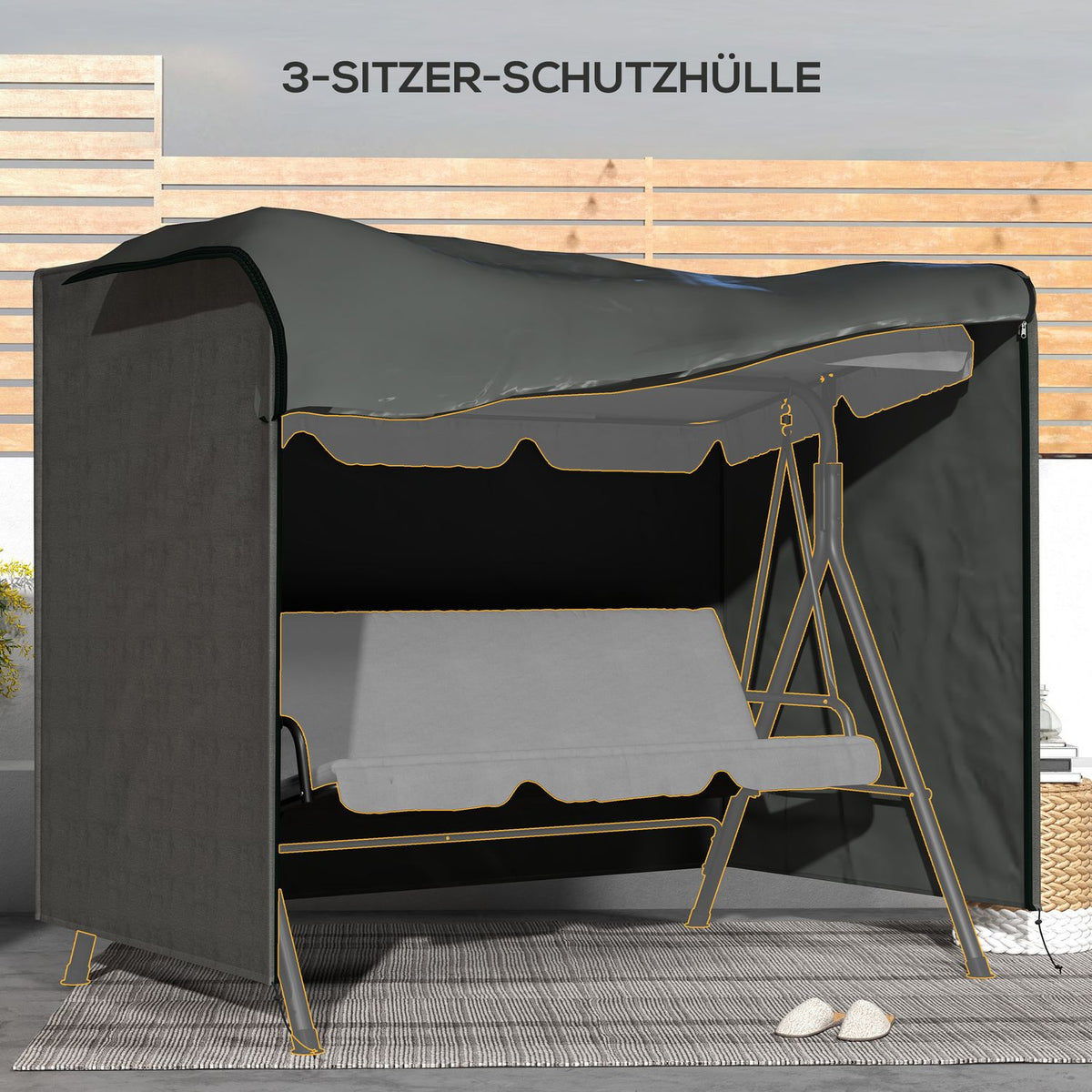 Hollywood Swing Cover 3 Seater, Water-Repellent Winterproof Protective Cover for Garden Swing, UV-Resistant Tarpaulin, Cover, Tear-Resistant 600D Oxford Fabric, 205x124x164cm Dark Gray