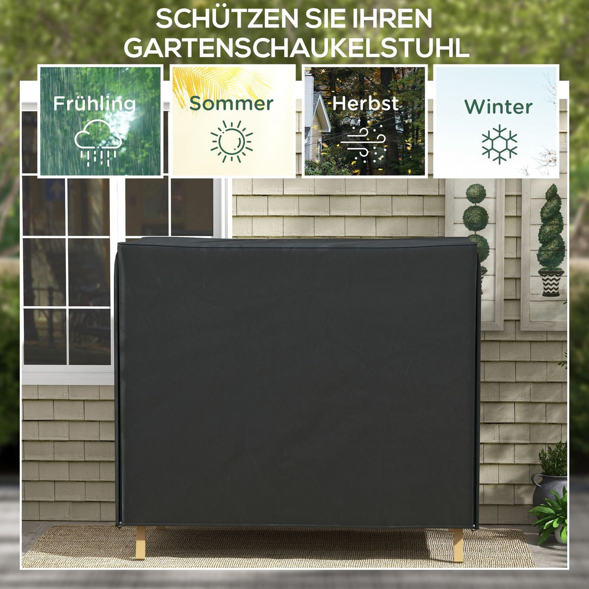 Hollywood Swing Cover Waterproof Protective Cover for Garden Swing with UV Protection Oxford Black 220 x 125 x 172 cm