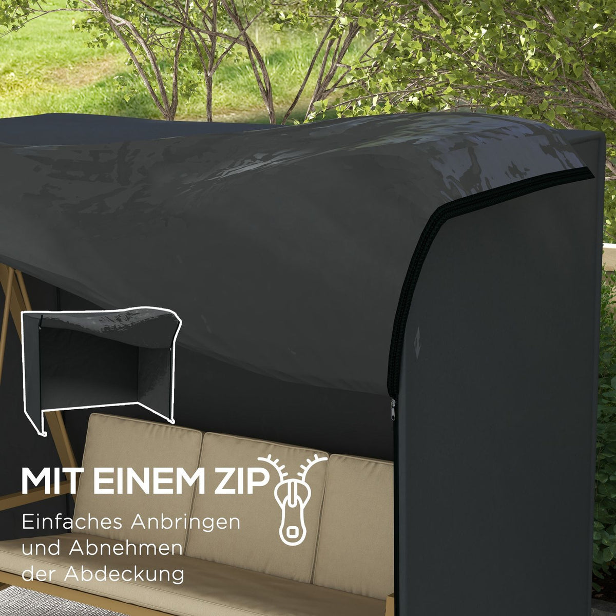 Hollywood Swing Cover Waterproof Protective Cover for Garden Swing with UV Protection Oxford Black 220 x 125 x 172 cm