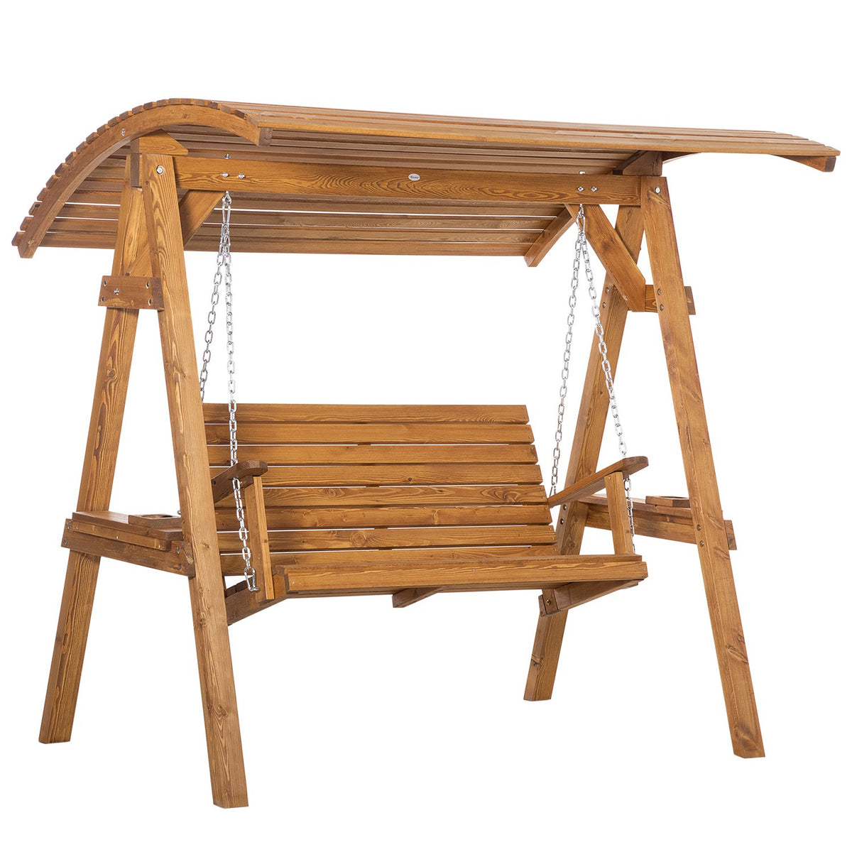 Hollywood Swing Garden Lounger 2 People Swing Bench Swing With Adjustable Roof Pine Wood 189 X 162 X 180 Cm