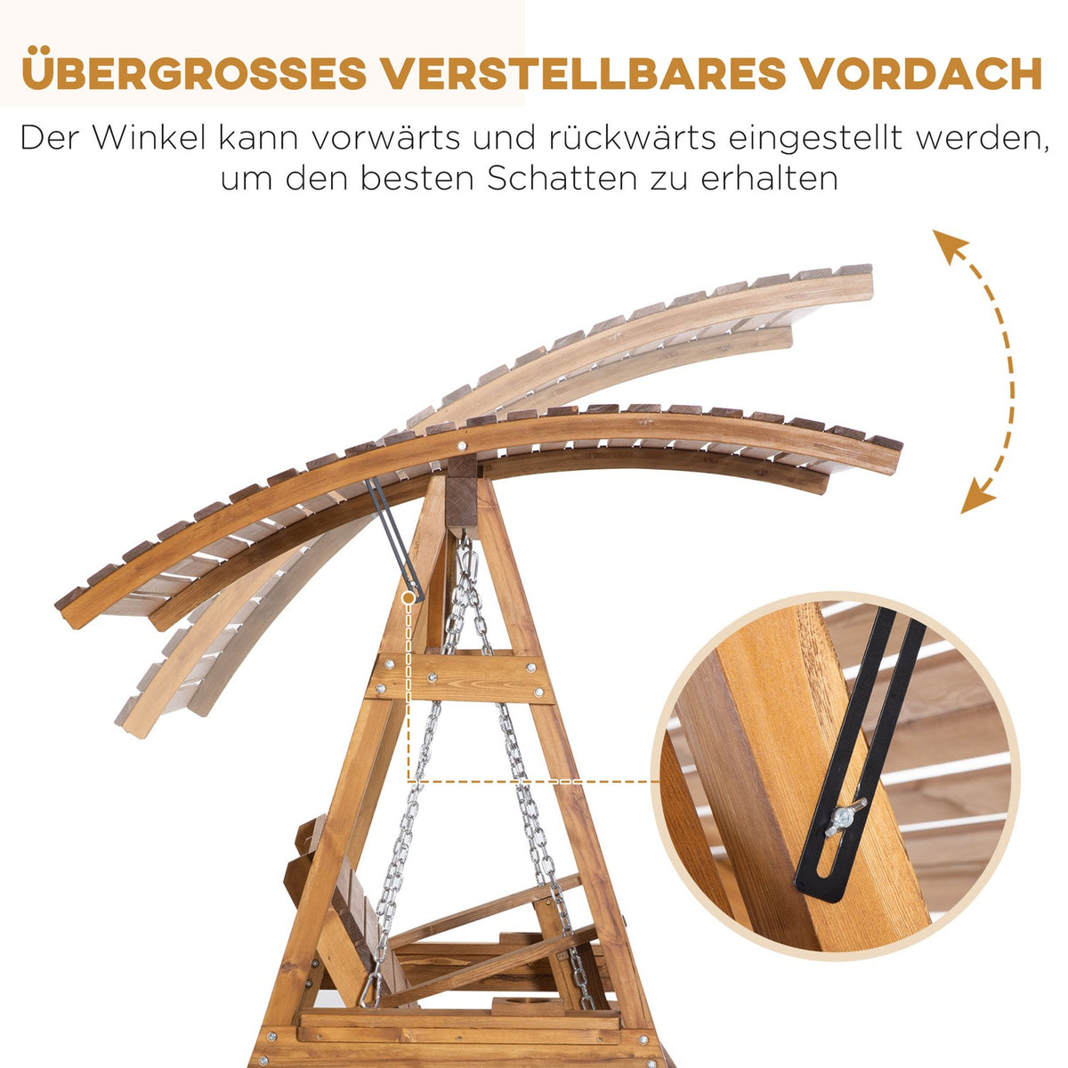 Hollywood Swing Garden Lounger 2 People Swing Bench Swing With Adjustable Roof Pine Wood 189 X 162 X 180 Cm