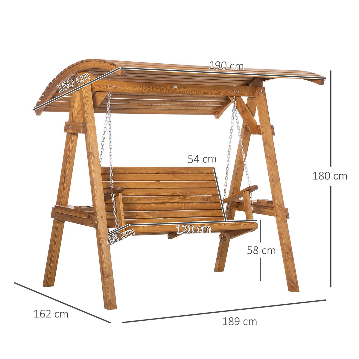 Hollywood Swing Garden Lounger 2 People Swing Bench Swing With Adjustable Roof Pine Wood 189 X 162 X 180 Cm