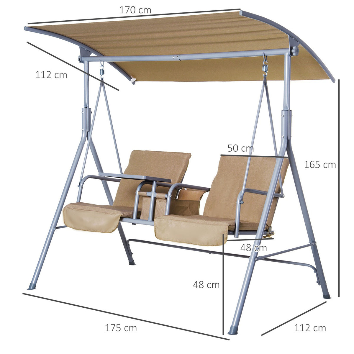 Hollywood Swing Garden Swing 2-Seater With Sun Canopy Beige 175 X 112 X 165 Cm
