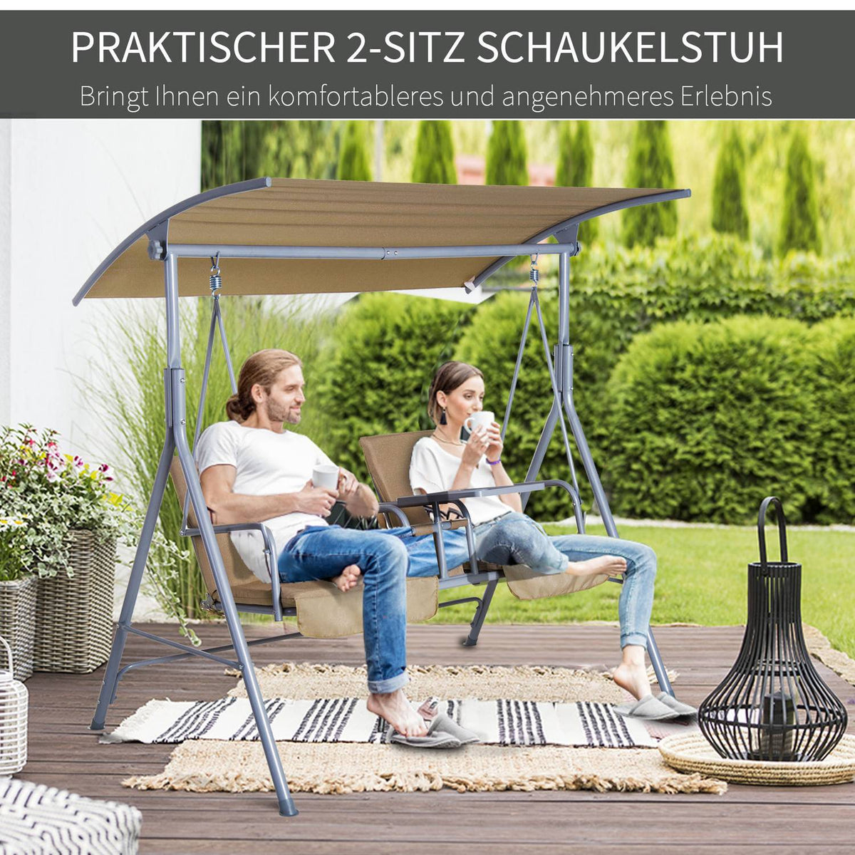 Hollywood Swing Garden Swing 2-Seater With Sun Canopy Beige 175 X 112 X 165 Cm