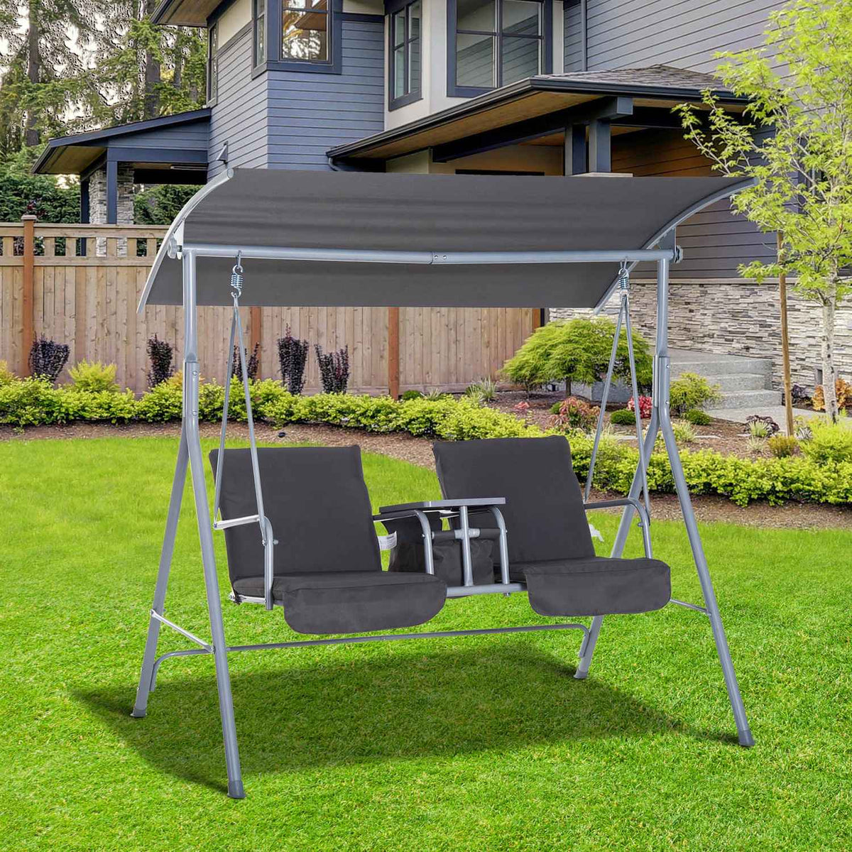 Hollywood Swing Garden Swing 2-Seater With Sun Canopy Gray 175 X 112 X 165 Cm