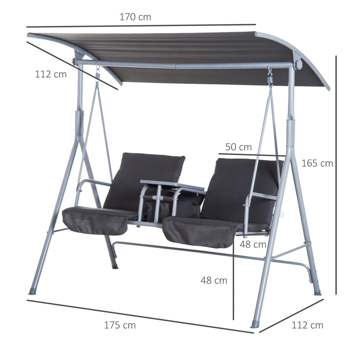 Hollywood Swing Garden Swing 2-Seater With Sun Canopy Gray 175 X 112 X 165 Cm