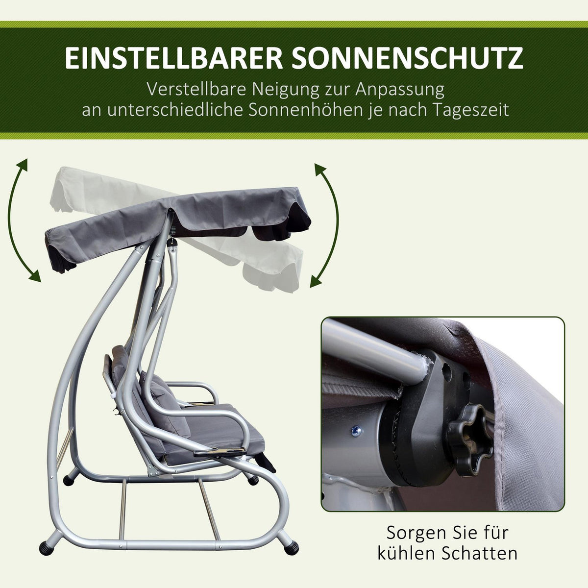 Hollywood Swing Garden Swing 3-Seater Reclining Function Steel Gray 200X120X164Cm