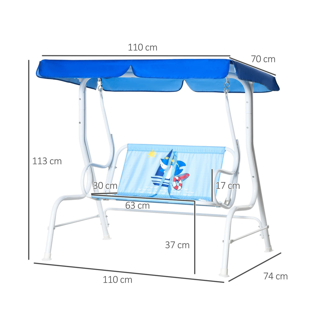 Hollywood Swing Garden Swing For Children, 2-Seater With Adjustable Sun Canopy, Metal, Blue, 110X74X113Cm