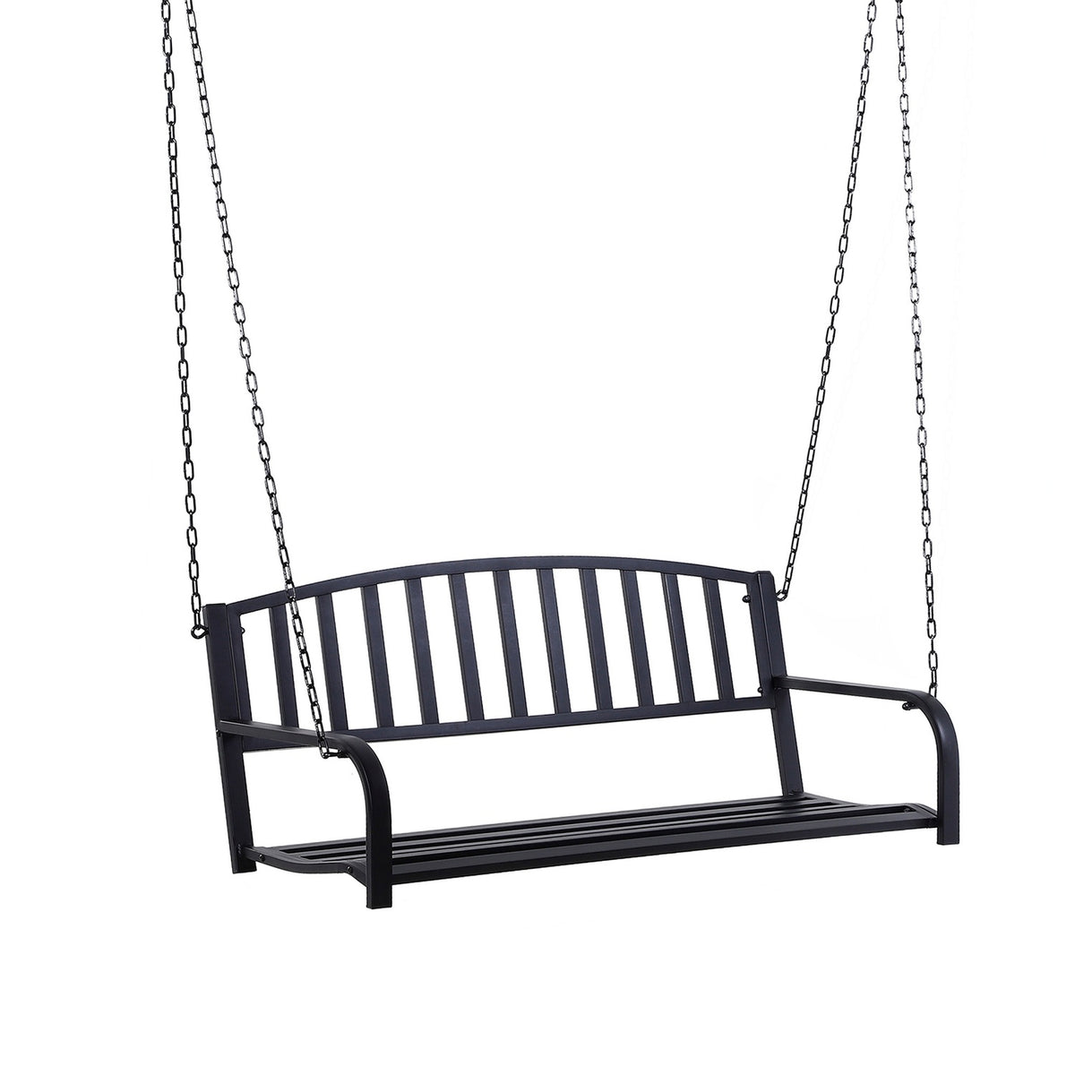 Hollywood Swing Garden Swing Hanging Bench 2-Seater Swing Bench With Chains Metal Black 127 X 60 X 53 Cm