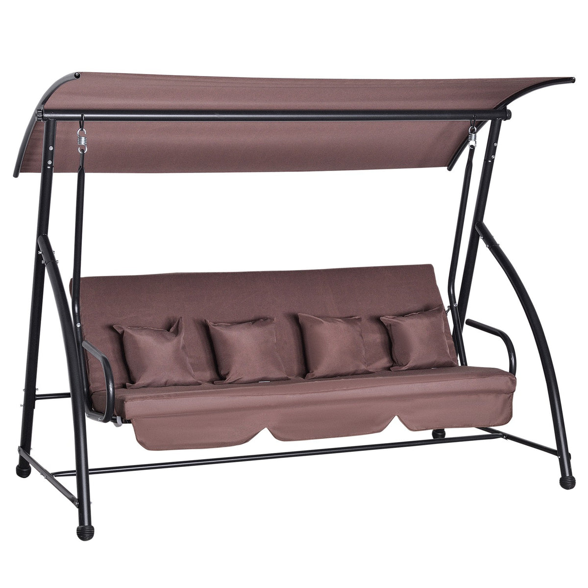 Hollywood Swing Garden Swing Hanging Bench 3 Seater Swing With Adjustable Roof Reclining Function Polyester Brown 215 X 120 X 165 Cm
