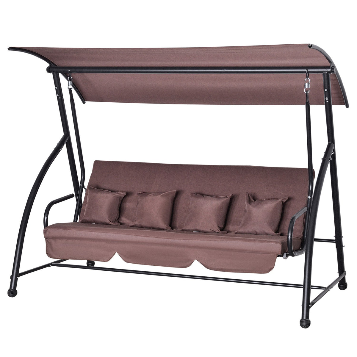 Hollywood Swing Garden Swing Hanging Bench 3 Seater Swing With Adjustable Roof Reclining Function Polyester Brown 215 X 120 X 165 Cm