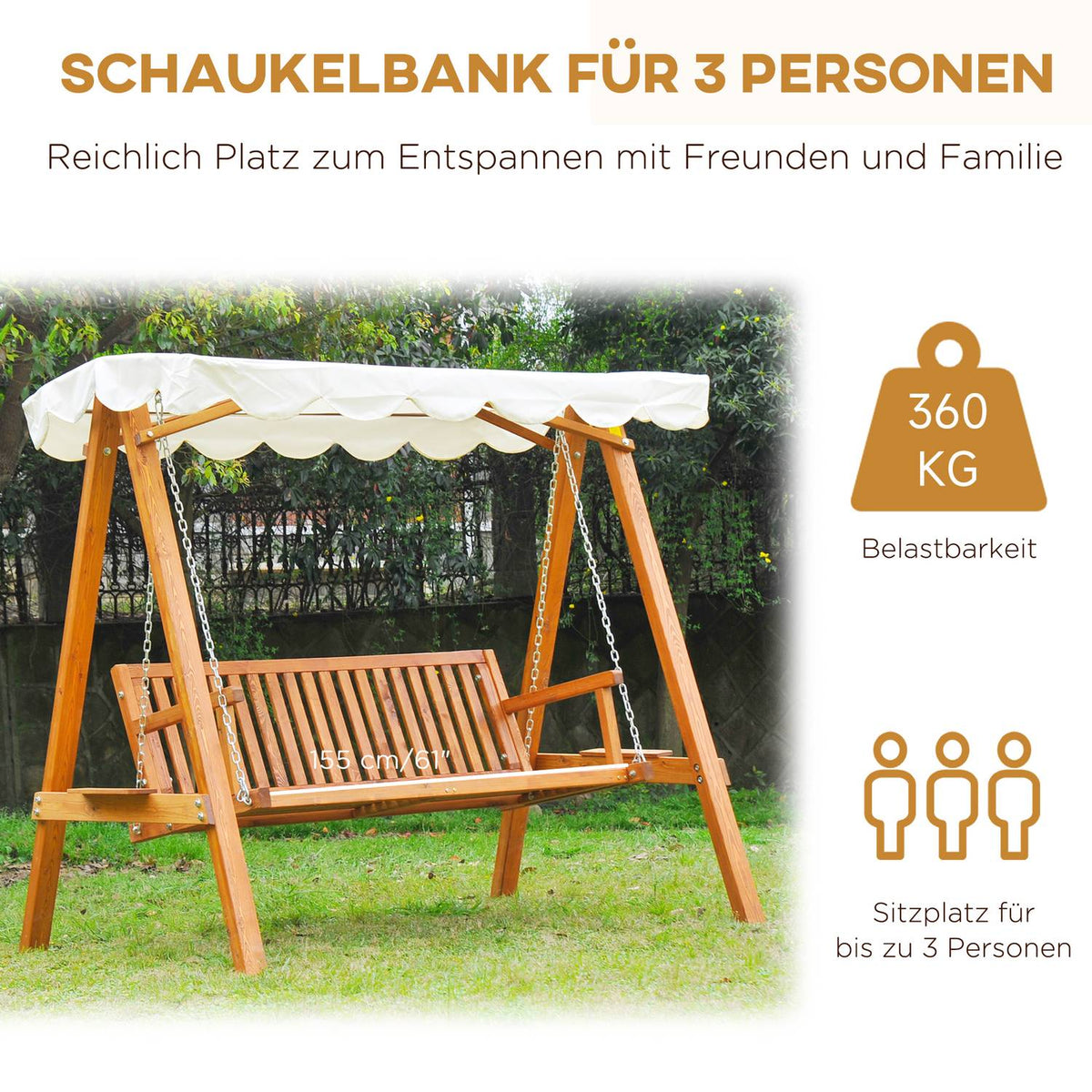 Hollywood Swing Garden Swing Swing Bench Swing 3-Seater Larch