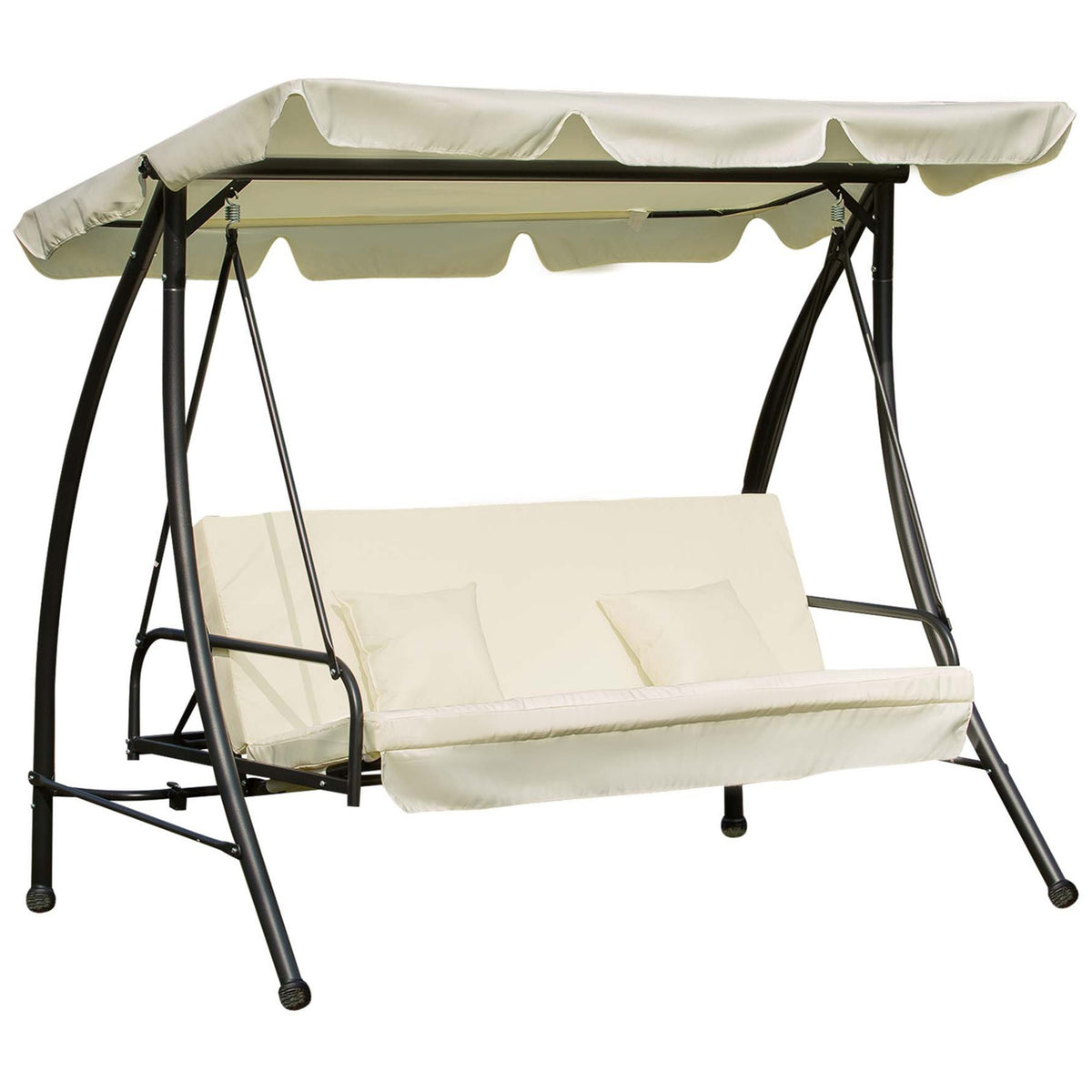 Hollywood Swing Garden Swing Swing Bench With Reclining Function, 3 Seater, Metal + Polyester, White, 200 X 125 X 170 Cm