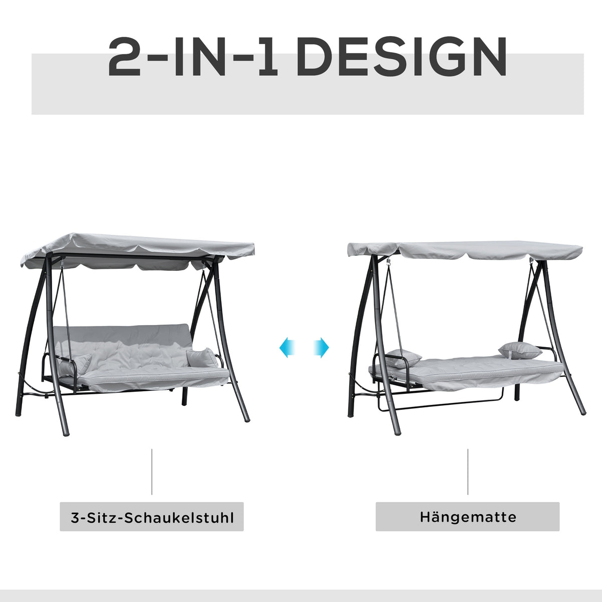 Hollywood Swing Garden Swing Swing Bench With Reclining Function, 3 Seater, Metal + Polyester, White, 209 X 114 X 170 Cm