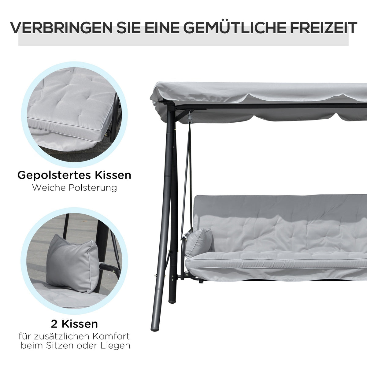 Hollywood Swing Garden Swing Swing Bench With Reclining Function, 3 Seater, Metal + Polyester, White, 209 X 114 X 170 Cm