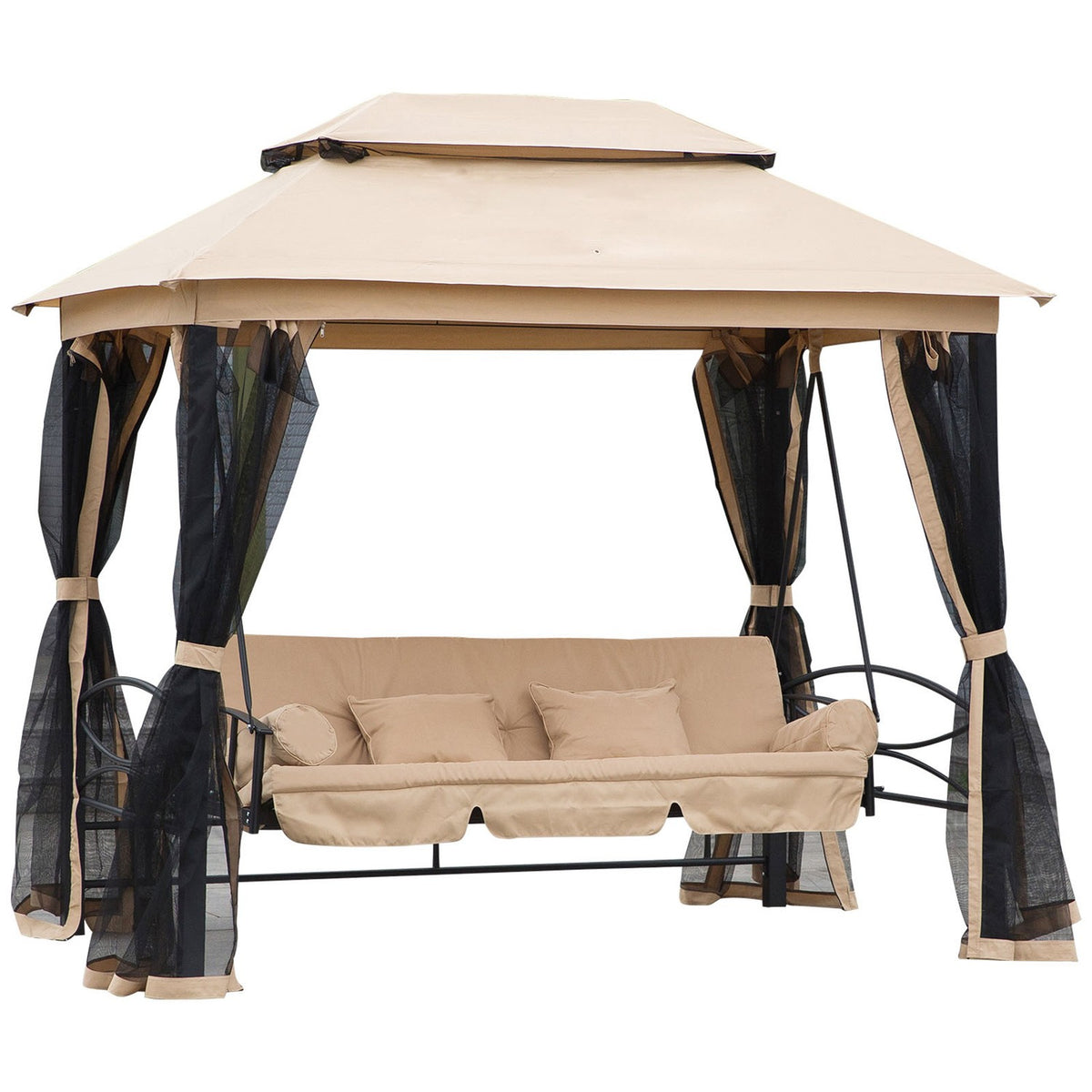 Hollywood Swing Garden Swing With Side Walls 3-Seater Beige 256 X 172 X 248 Cm