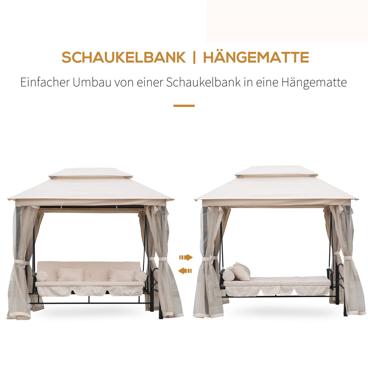 Hollywood Swing Garden Swing With Side Walls, 3-Seater, Beige, 256X172X248Cm