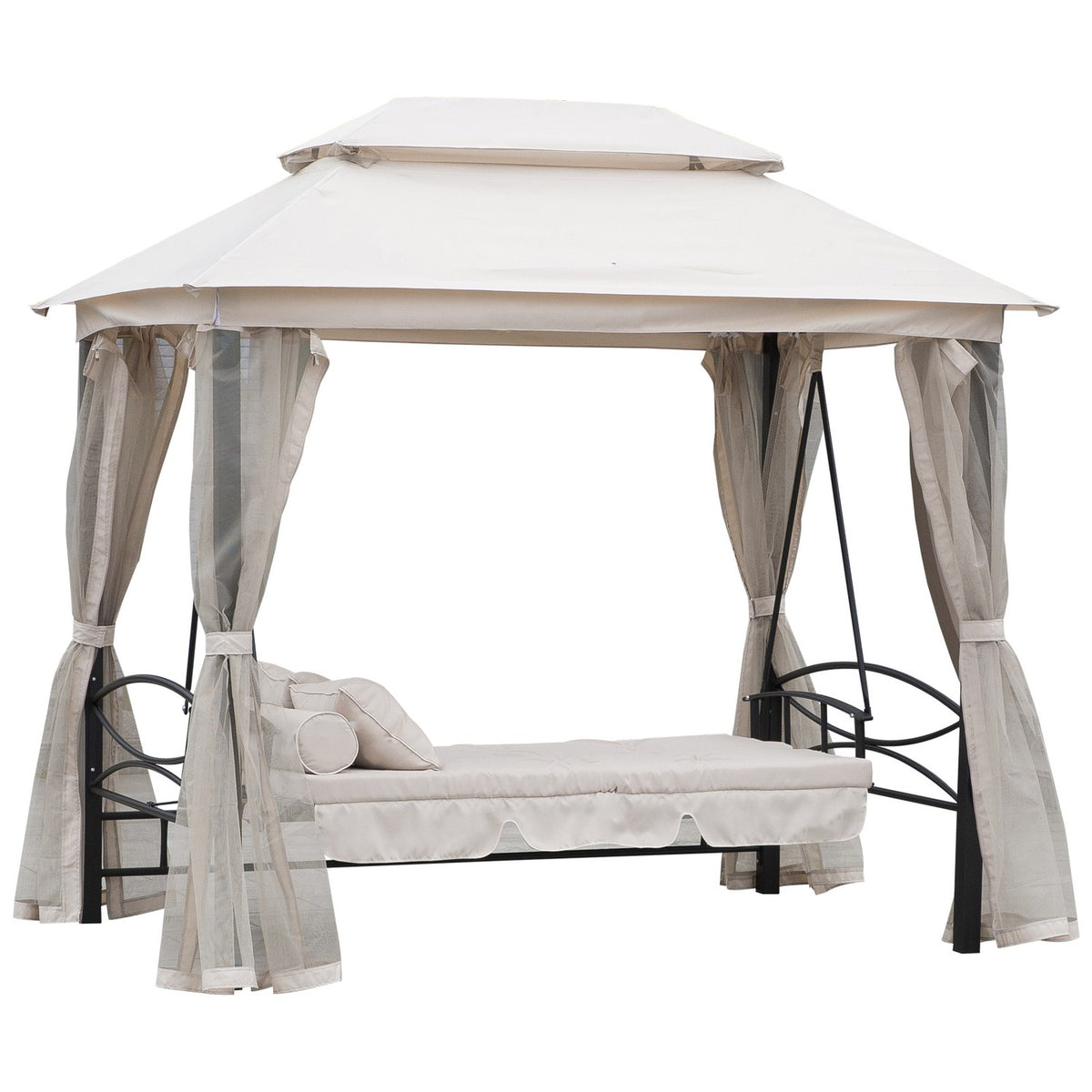 Hollywood Swing Garden Swing With Side Walls, 3-Seater, Beige, 256X172X248Cm