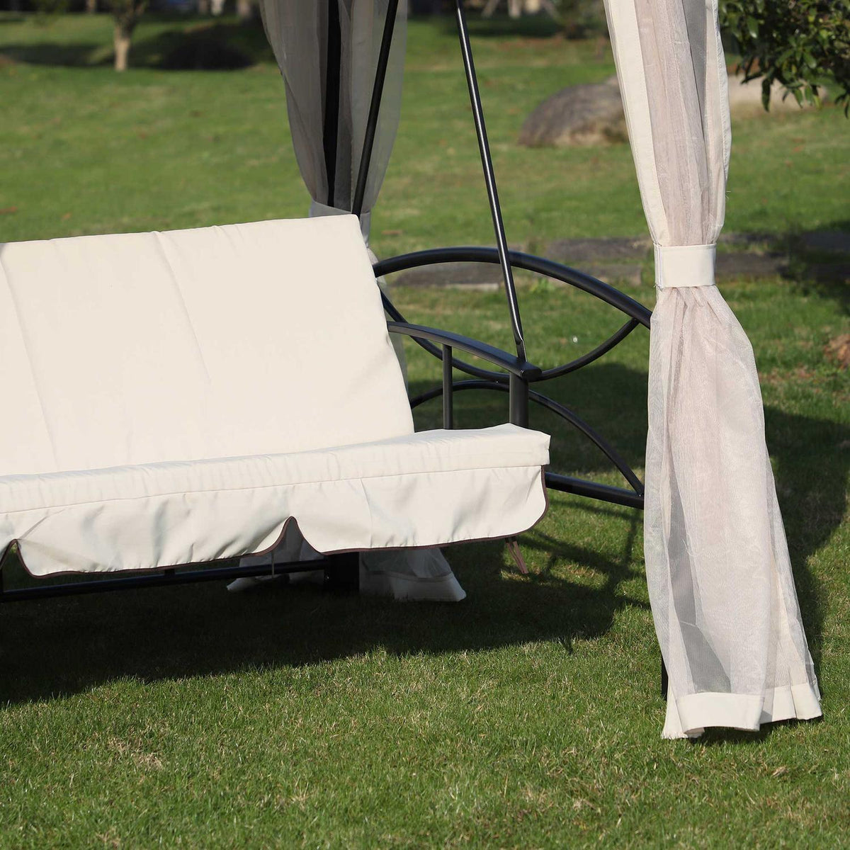Hollywood Swing Garden Swing With Side Walls, 3-Seater, Beige, 256X172X248Cm