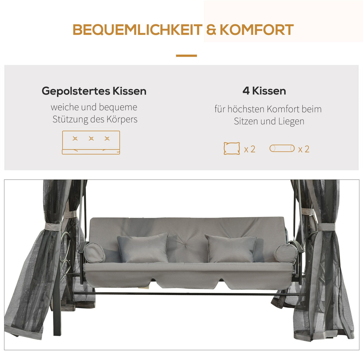 Hollywood Swing Garden Swing With Side Walls 3-Seater Dark Gray 256 X 172 X 248 Cm