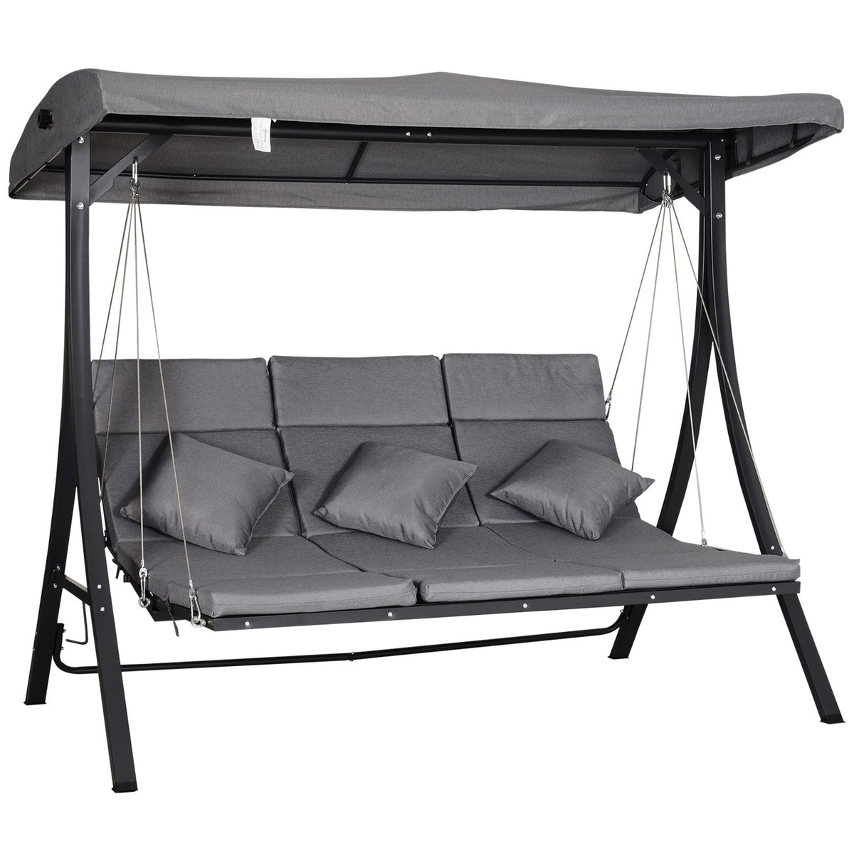 Hollywood Swing Gray 3-Seater Garden Swing With Adjustable Sun Canopy, 200X115X168Cm
